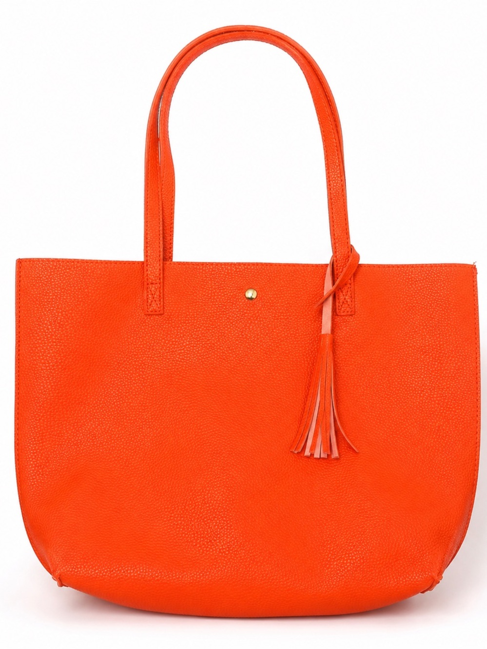 Orange Leather Tote Bag with Tassel